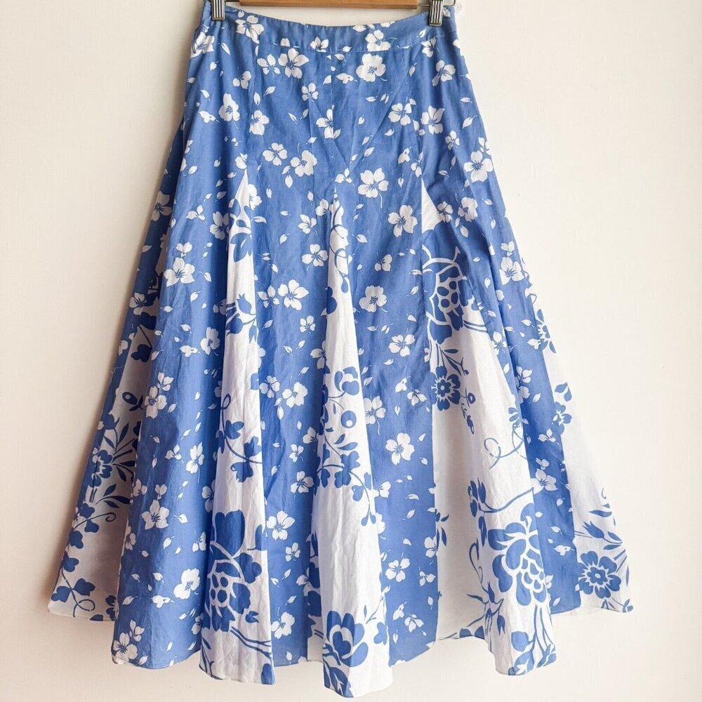 Tabi Petite Blue White Floral Midi Skirt S